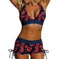 thumbnail image 2 of FDGIU Women's 2 Piece Halter Bikini Swimsuit, Print Crop Top with High Waist Drawstring Boyshort Bottom, Quick Dry Bathing Suit for Beach Pool Swimming, 2 of 7