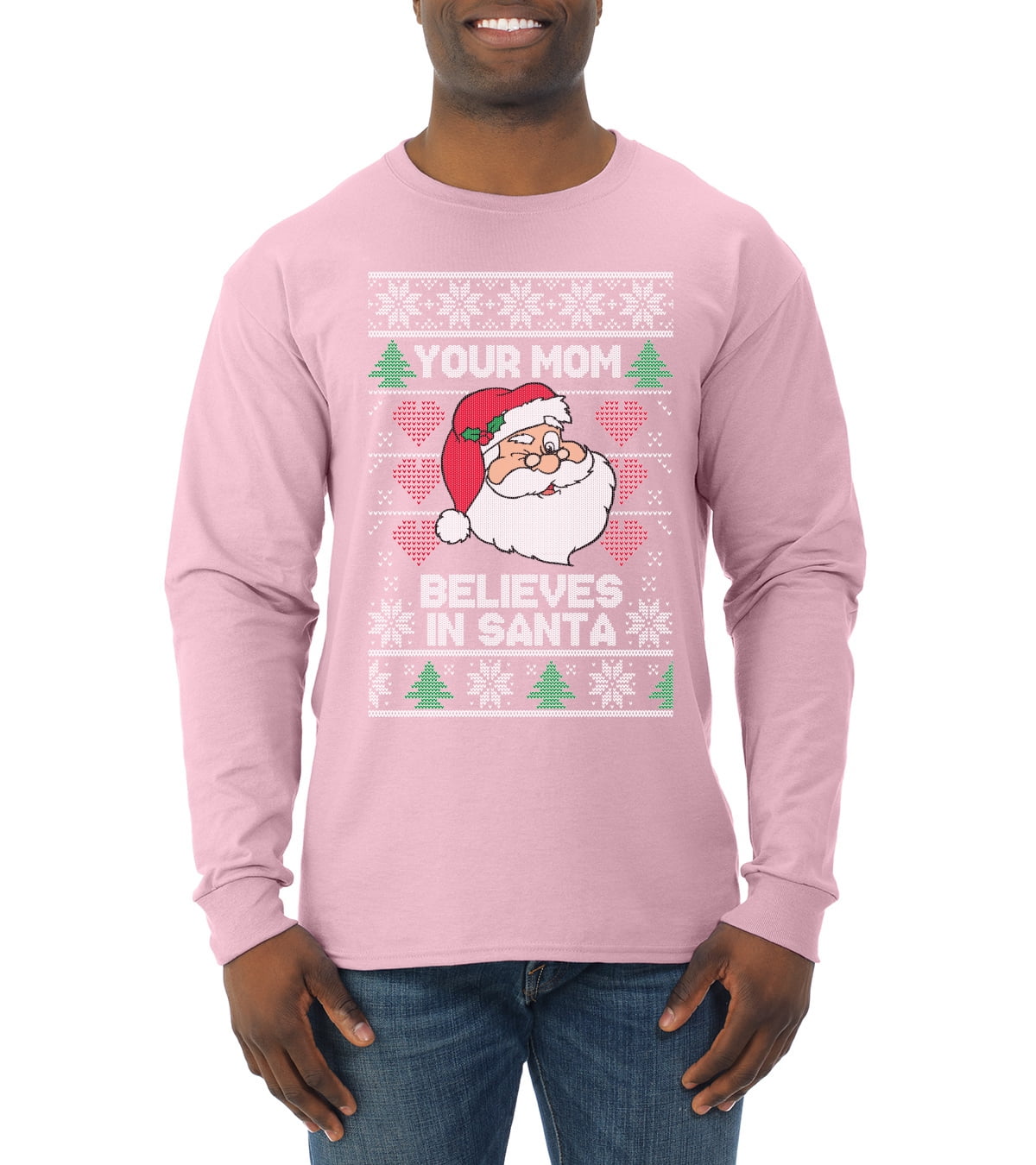 Your Mom Believes in Santa Ugly Christmas Sweater Mens Long Sleeve Shirt,  Light Blue, 2XL - Walmart.com