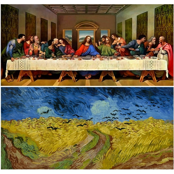 2-Pack Large Size 5D Diamond Painting Kits 16x32in Full Drill Van Gogh Wheat Field with Crows & da Vinci The Last Supper Diamond Painting Wall Decor DIY(40x80cm)#2
