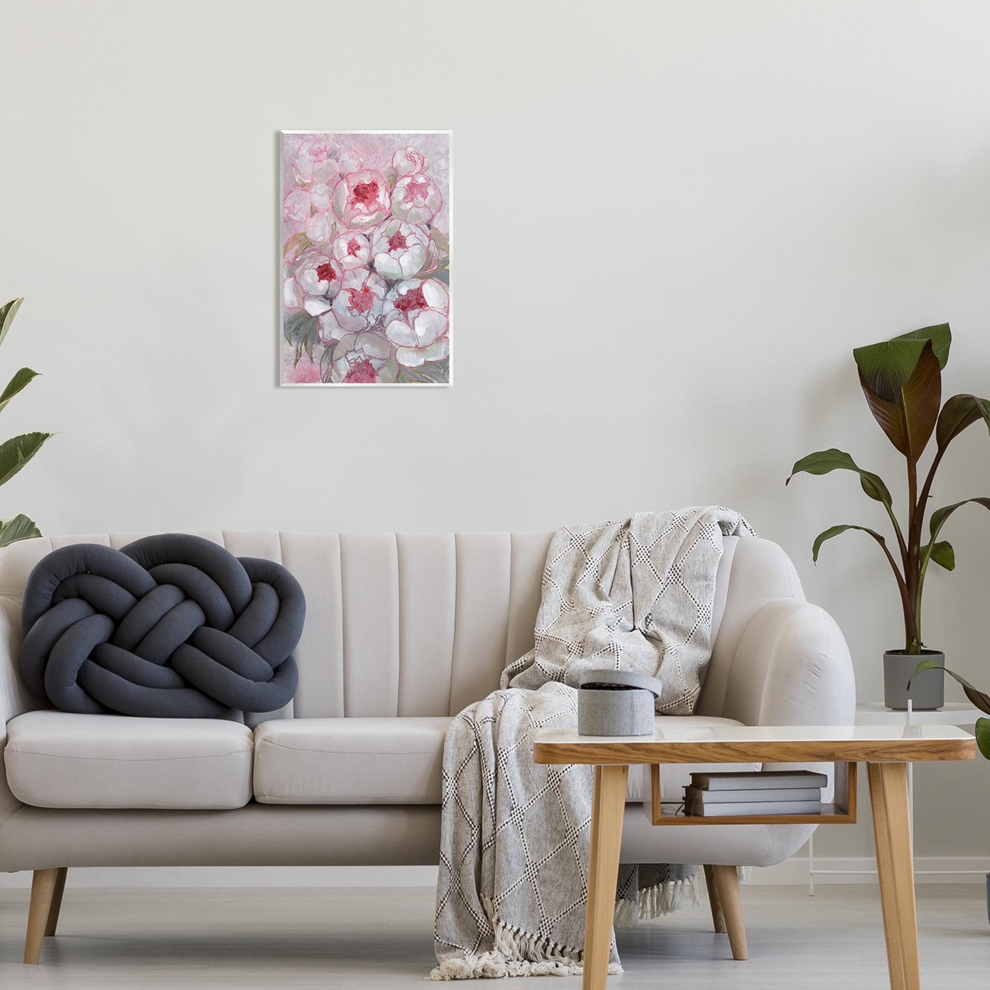 Stupell Pink Outline Peony Blooms Abstract Botanical & Floral Painting Wall Plaque Unframed Art Print Wall Art