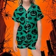 thumbnail image 2 of Tisuna Kids Girls Short Sleeve Pajamas Set Halloween Pumpkin Bat Print Collared Tops And Shorts Pjs Set Fashion Cute Kids Halloween 2 Pieces Indoor Wear For Age 2-13 Years, 2 of 4