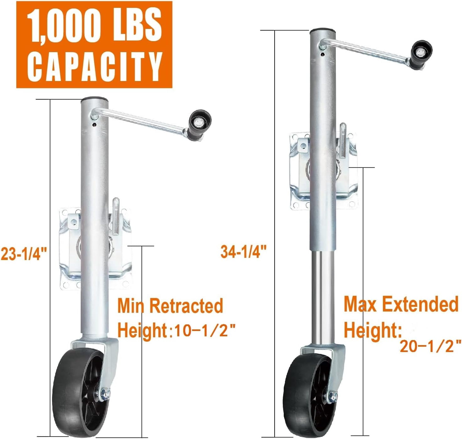 BIG RED Boat Trailer Jack 6" Singel Wheel Swing-Back Bolt-on Steel Trailer Jack,1000 lbs, W3901R