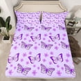 thumbnail image 2 of Homewish Dreamy Purple Butterfly Twin Sheet Sets for Kids, Kawaii Cartoon Animal Twin Fitted Sheet, Blossoms Flower Flat Sheet, Breathable Home Decor, 3pcs, 2 of 7