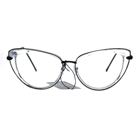 Womens Double Rim Goth Cat Eye Clear Lens Glasses Frame Black