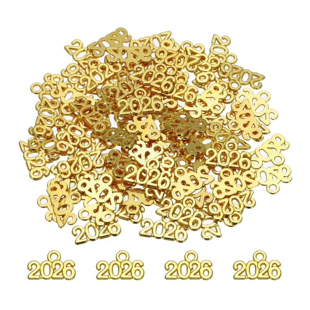 Encanto de Número de Año Metálico Uxcell, Encanto Dorado del Año 2026 para Hacer Joyería DIY, Collares, Pulseras, Llaveros. Paquete de 80