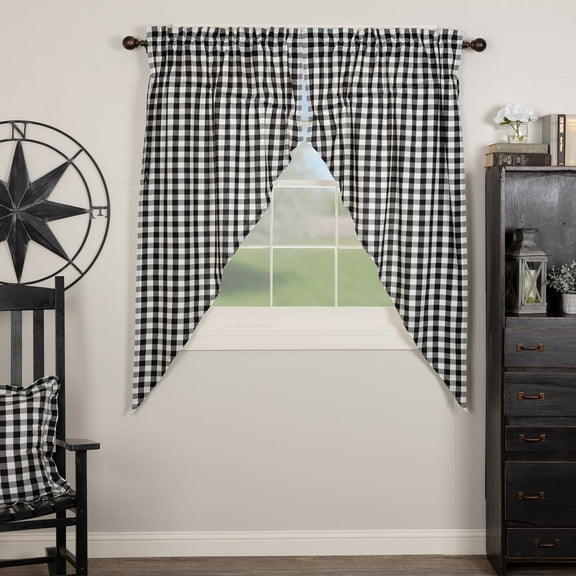 VHC Brands Annie Buffalo Check Curtain, Prairie Panel Set 63x36x18, Black