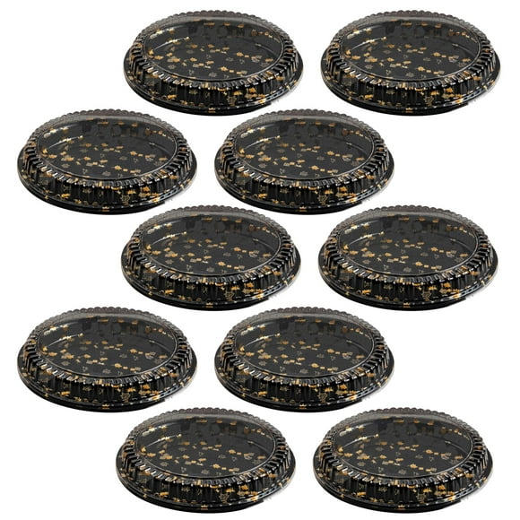 Warkul 10Pcs Round Sandwich Platter Trays with Lids Clear Pattern Printed Food-grade Durable Elegant Catering Trays Sushi Box