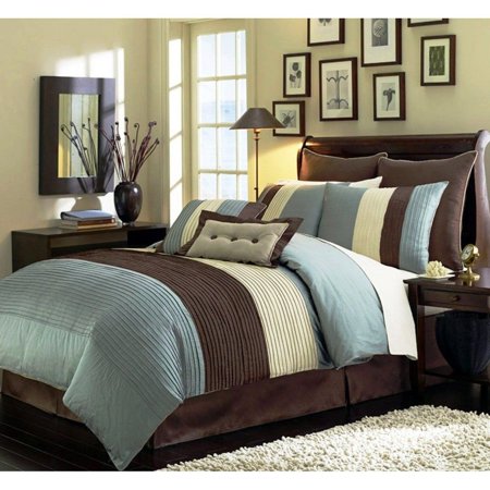 Legacy Decor 8 Pieces Beige Blue And Brown Luxury Stripe