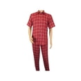 thumbnail image 4 of Men INSERCH premium Soft Cool Linen  2pc Walking Leisure suit 7098 Red Plaid, 4 of 7