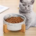 thumbnail image 5 of Plato de cerámica de mármol para gatos y perros con soporte de madera, sin derrames, comida para mascotas, alimentador de agua, gatos, perros pequeños, 5 of 5