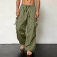 thumbnail image 2 of Men's Baggy Cargo Pants Loose Fit Drawstring Parachute Pants Mens Summer Pants Army Green M, 2 of 6