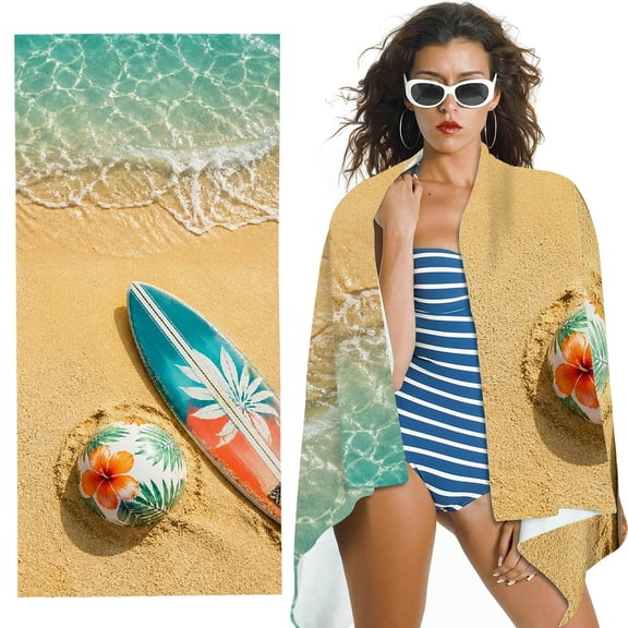 RKSupls Quick Dry Sand-Free Large Pool Beach Towel for Travel Camping
- surfboard beach ball tropical summer vacation Print, for Bathroom, beach- 30x60 in