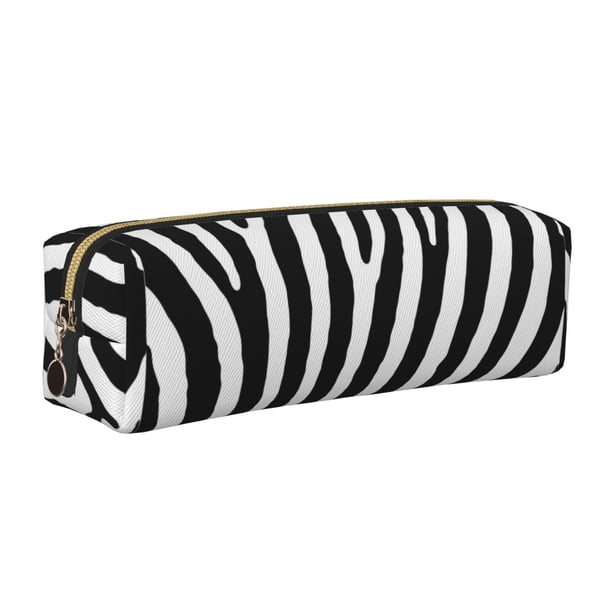 Balery Zebra Estuche de Lápices de Cuero Impreso, Estuche para Suministros de Arte, Estuche de Lápices con Cremallera, Estuche de Almacenamiento de Papelería