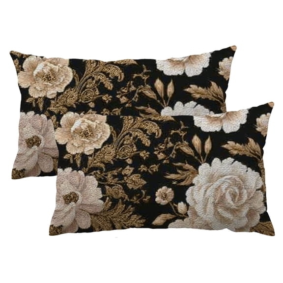 Heduofu Black and Gold Flower Lumbar Throw Pillow Covers Vintage Floral Botanical Aesthetic Pillow Cover 12x20 Inch Set of 2 Boho Floral Decorative Pillowcase Cushion Cases for Couch Sofa 12x20inch