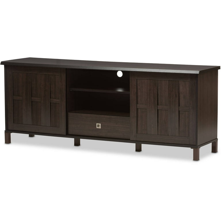 Baxton Studio Unna 70-Inch Dark Brown Wood TV Cabinet with 2 Sliding Doors and Drawer Baxton Studio Unna 70-Inch Dark Brown Wood TV Cabinet with 2 Sliding Doors and Drawer