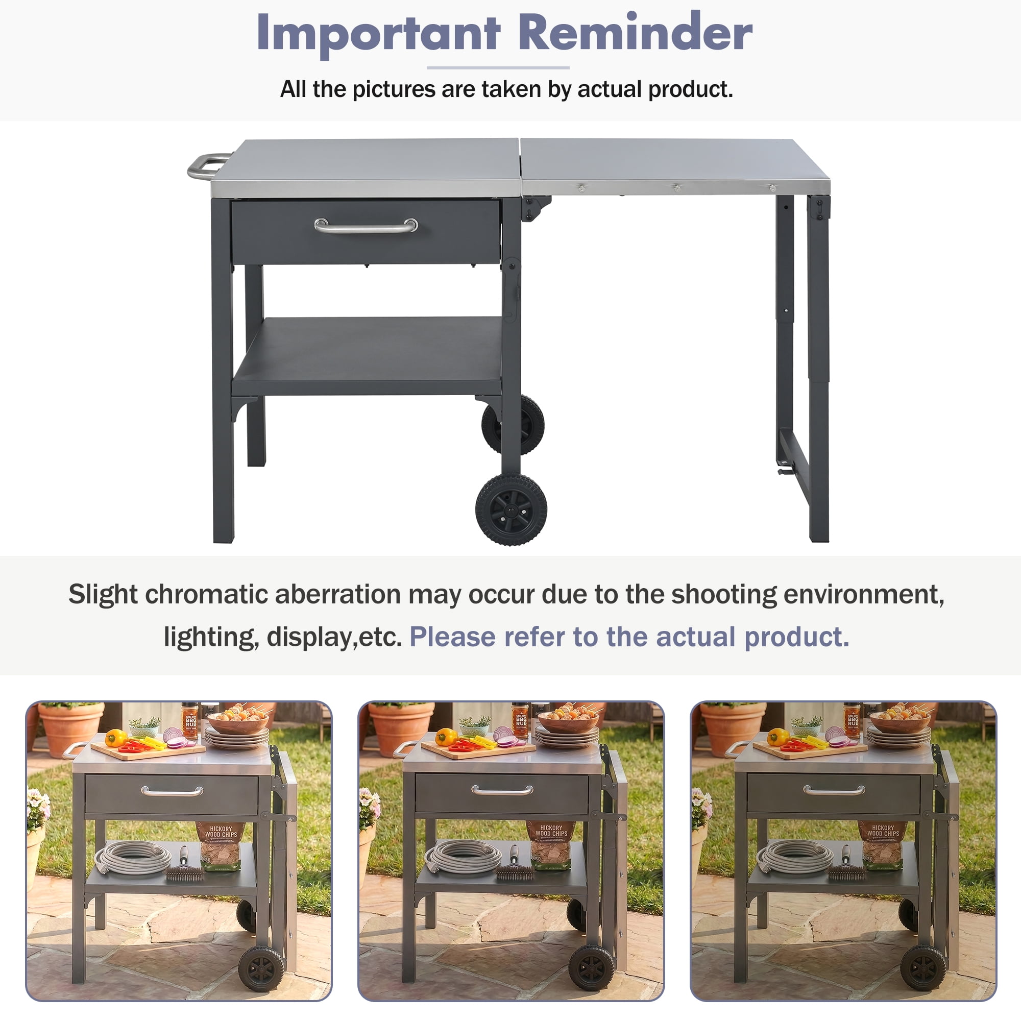 Portable Outdoor Kitchen Cart, Foldable BBQ Prep Station for Backyard Patio, Gray
