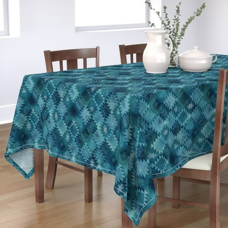 

Cotton Sateen Tablecloth 70 x 108 - Kilim Dark Blue Bohemian Abstract Turquoise Boho Watercolor Navy Print Custom Table Linens by Spoonflower