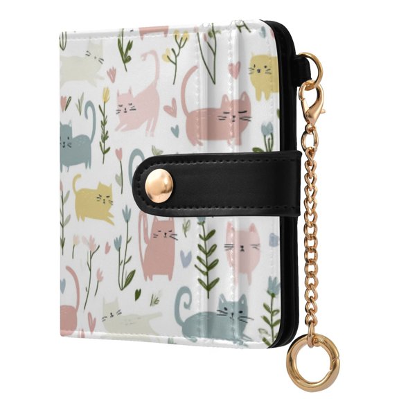 Womens Wallet PU Leather Bifold Small Purse with RFID Blocking Credit Card Holder Colorful Little Cat