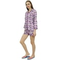 thumbnail image 5 of Bimba Womens Purple Rayon Printed Shorts Set Long Sleeve Sleepwear Nightwear - 16, 5 of 5