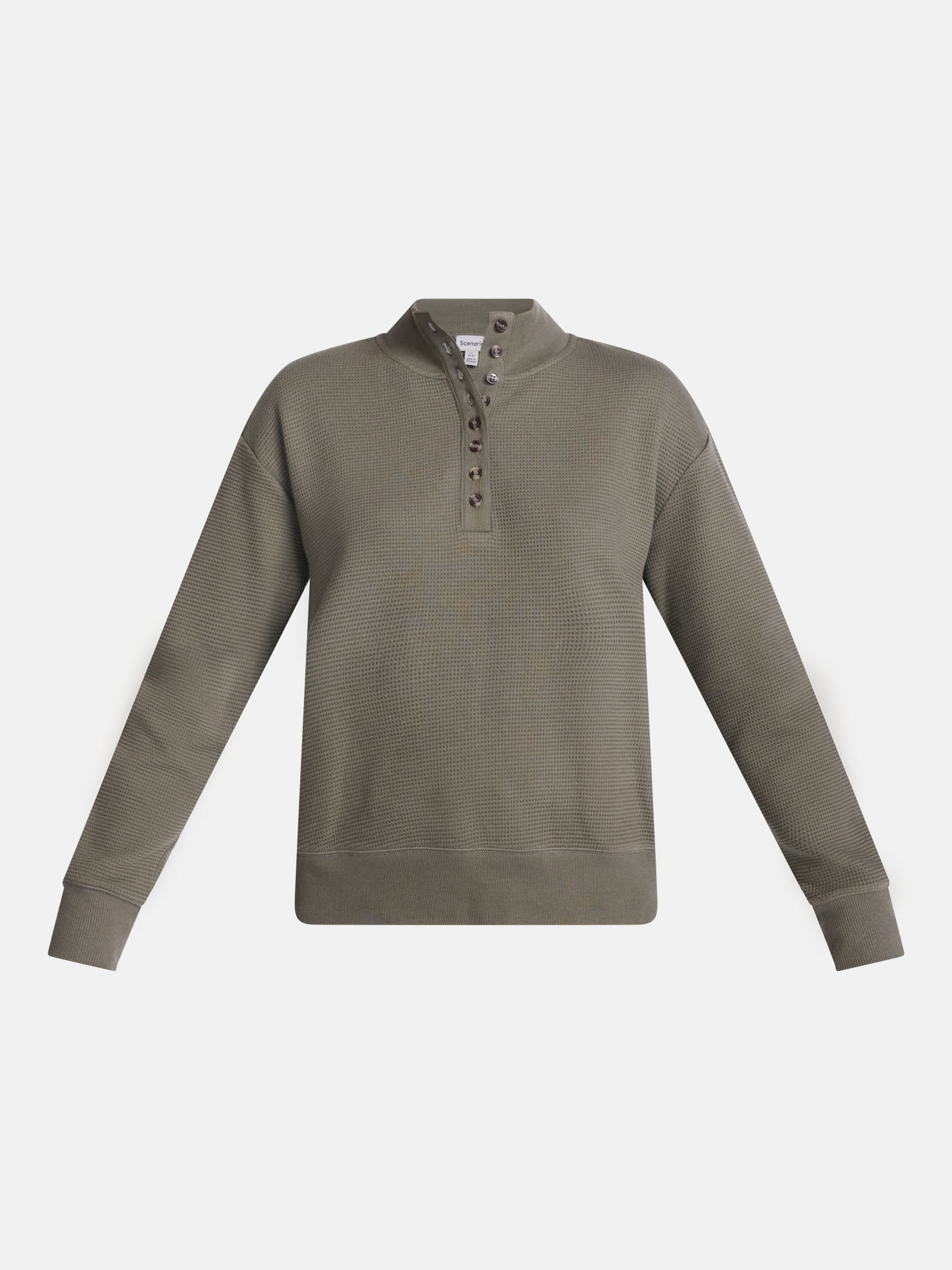 Scenario Women's and Women's Plus Waffle Knit Button Top with Long Sleeves, Sizes XS-4X