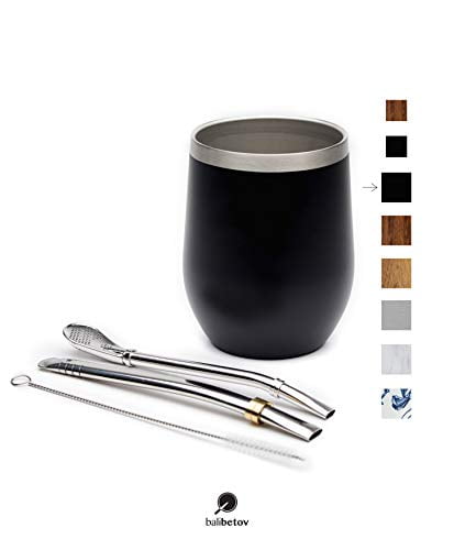 Straw with Yerba Mate Bombilla Red Double Wall Stainless Steel Yerba Mate Gourd Set Mate Cup New Balibetov