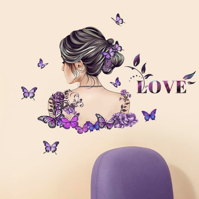 Adhesivos de pared con forma de mariposa morada con silueta de