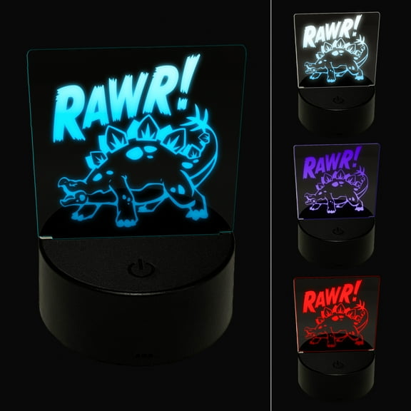 Stegosaurus Rawr Roar Dinosaur LED Night Light Sign 3D Illusion Desk Nightstand Lamp