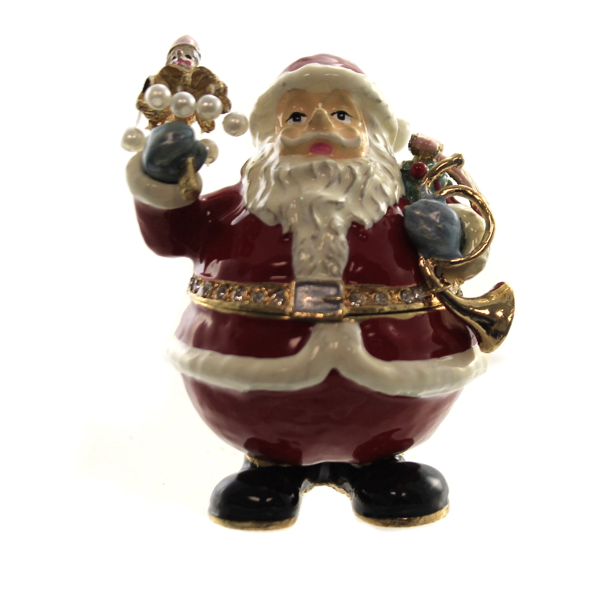 Hinged Trinket Box Hinged Trinket Box Santa With Horn Christmas 4052A
