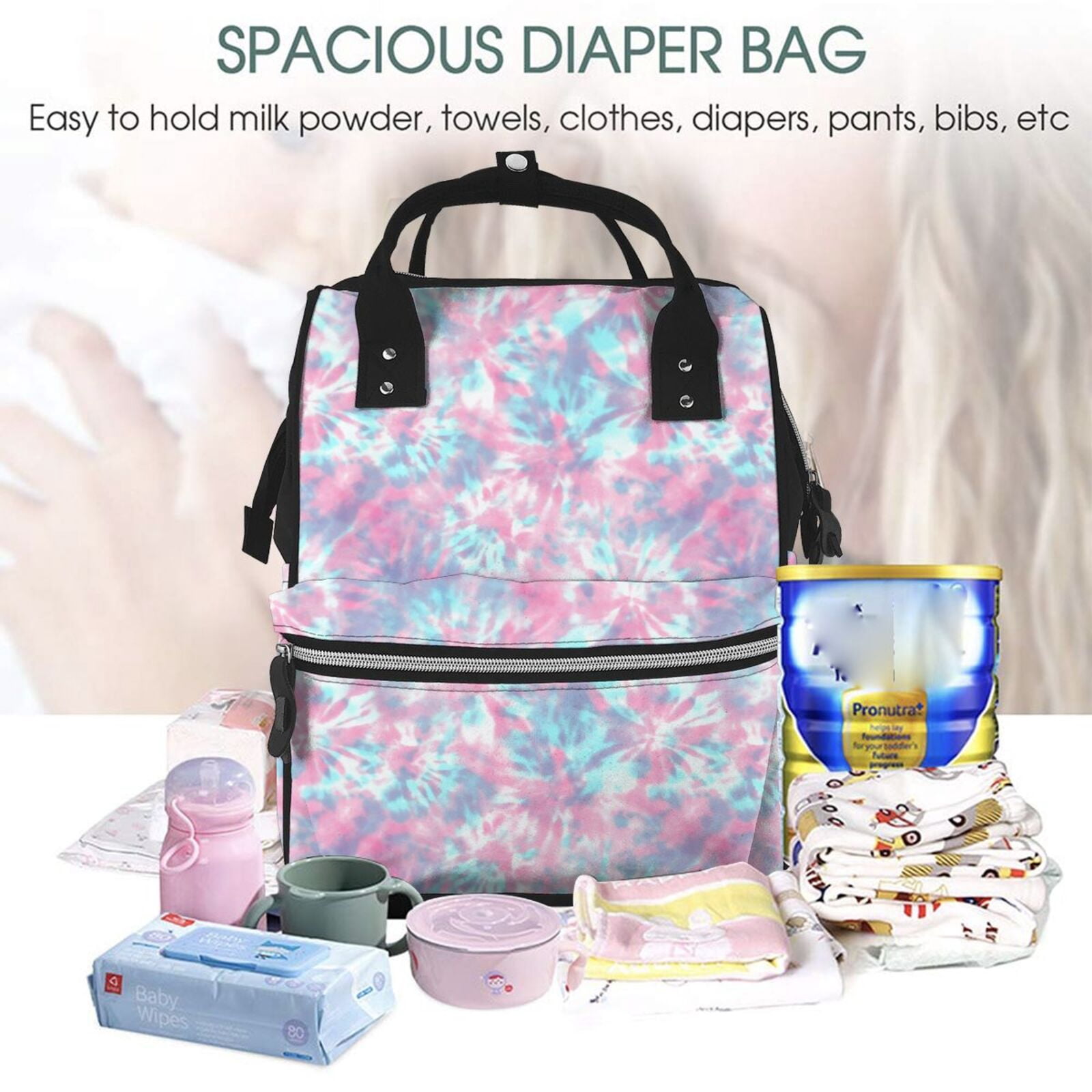 Ratiio Tie Dye Mummy Backpack - Waterproof Twill Canvas, Large Capacity Diaper Bag with Multiple Pockets and Adjustable Straps