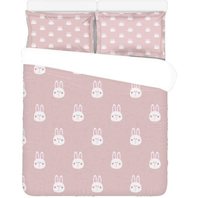 ABPHQTO Juego de ropa de cama de 3 piezas Funda nórdica de conejo lindo con 2 fundas de almohada para la decoración de la habitación del hogar