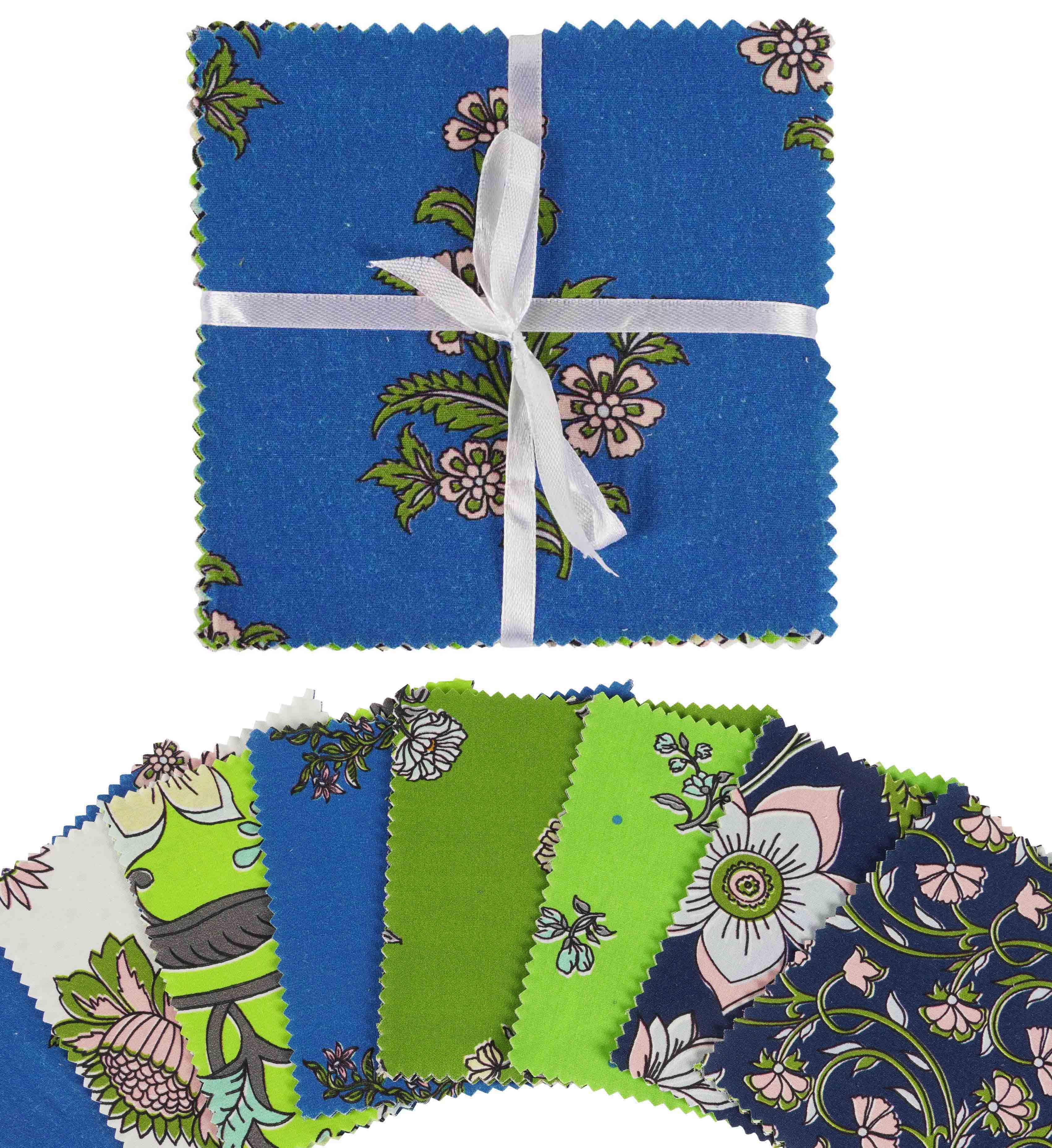 Soimoi Florals Print&nbsp;Precut 10-inch Cotton&nbsp;Fabric&nbsp;Quilting&nbsp;Squares&nbsp;Charm Pack DIY Patchwork Sewing Craft-Blue