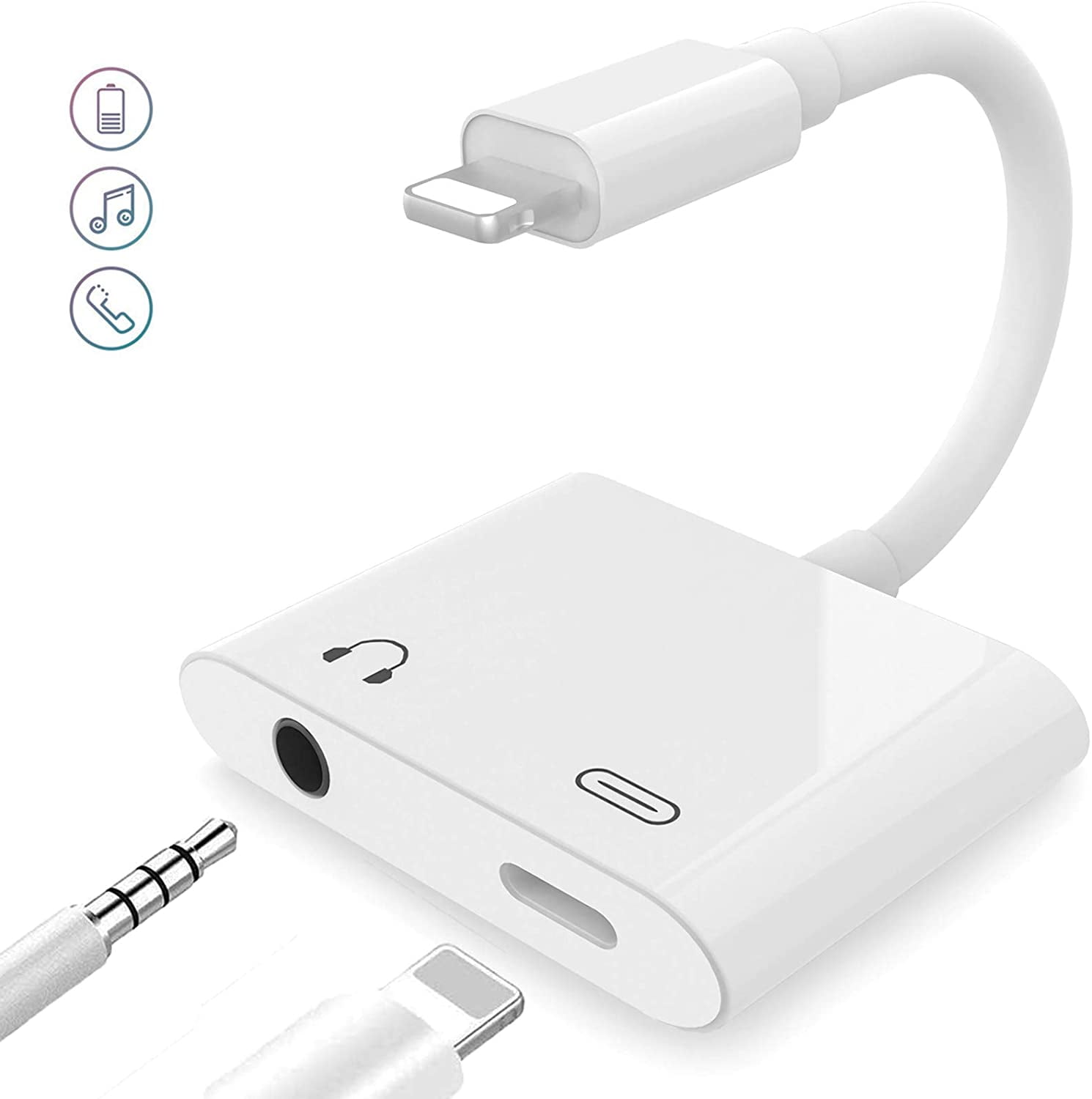 Headphone Jack Aux Adapter Dongle for iPhone Xs/Xs Max/XR/ 8/8 Plus/X 10 / 7/7 Plus Adapter to 3.5mm Jack Converter Car Charge Accessories Cables & Audio Connector 2 in 1 Earphone Splitter Adaptor 