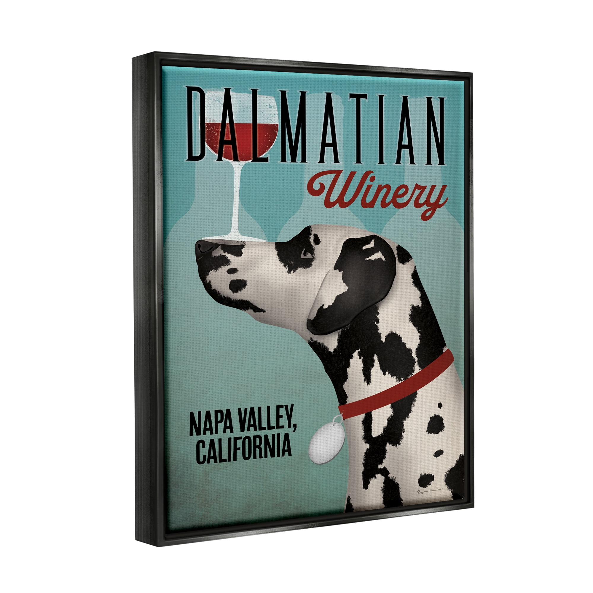 Stupell Industries Vintage Dalmatian Winery Animals & Insects Painting Black Floater Framed Art Print Wall Art, 17 x 21