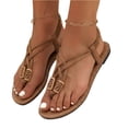 thumbnail image 2 of Norvail Elegant Fashion Camel Color Thong Flat Cute Sandals for Women Strappy Flat Sandals Dressy Open Toe Ankle Strap Summer Beach Thong Slides Vacation Shoes, 2 of 8