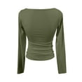 thumbnail image 5 of Ovticza Women's Boat Neck Tops Long Sleeve Shirts Casual Slim Fitted Tee Shirts Solid Color Fall Basic Clothes Green XS, 5 of 6
