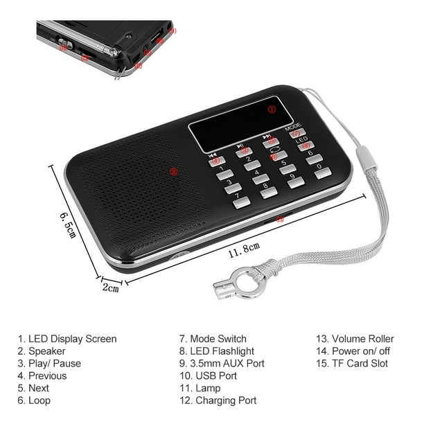 Y-896 Mini Radio FM Portable numérique Haut-parleur stéréo 3W Lecteur audio  MP3 Qualité audio haute fidélité avec support écran de 2 pouces Support Clé  USB Carte TF Entrée auxiliaire 
