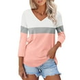 thumbnail image 2 of Texiao Women's V Neck 3/4 Sleeve Tops Color Block/Solid Shirts Basic Summer Tees, 2 of 7