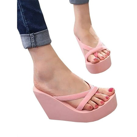 YONYWA Platform Flip Flops High Heel Wedge Women Sandals Beautiful Female Legs In Strappy High Heels Shoes In Wedge