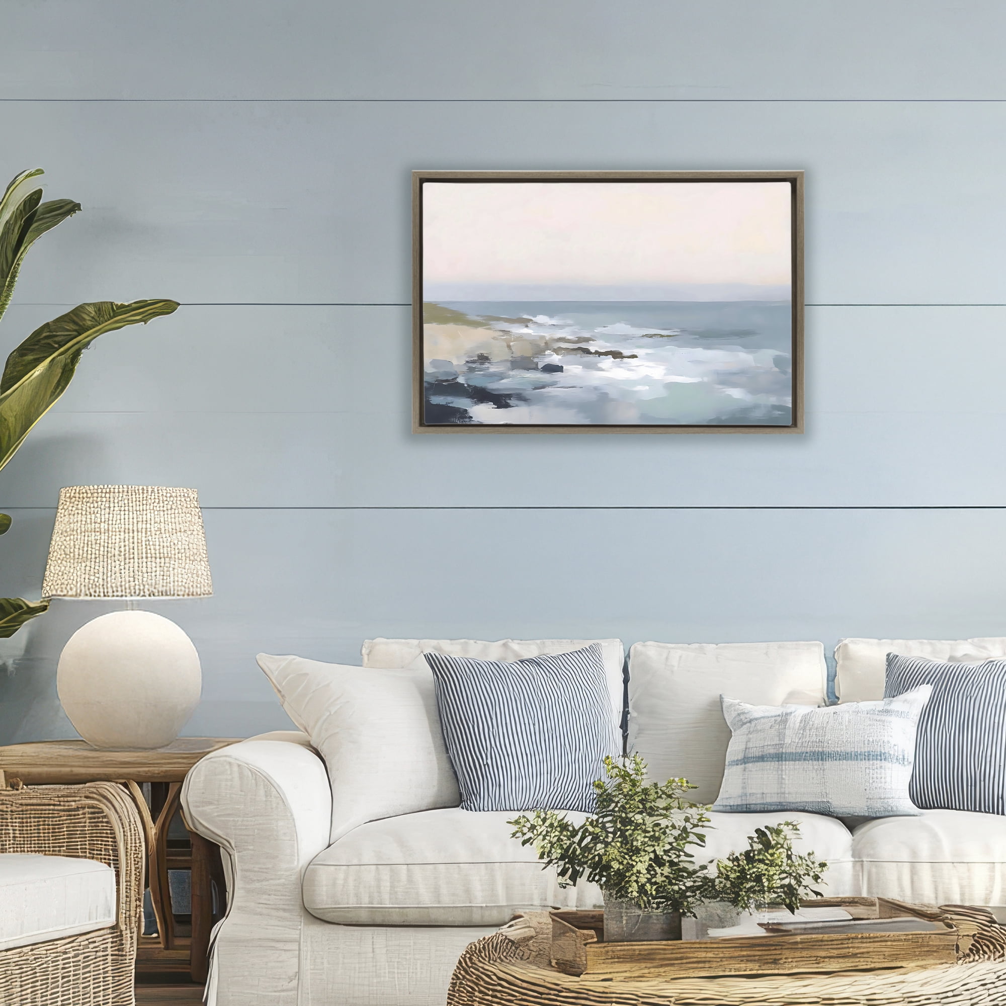 Stupell Industries Serene Coastal Ocean Scene Brown Framed Floater Canvas Wall Art, design by Creative Studio