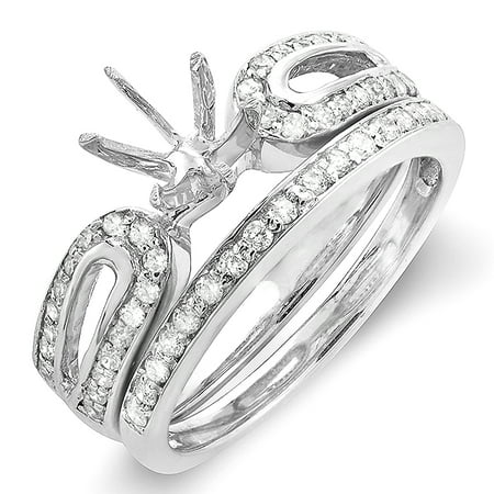 - 0.45 Carat (Ctw) 14k White Gold Round Diamond Ladies Bridal Semi Mount Ring Set (No Center Stone)