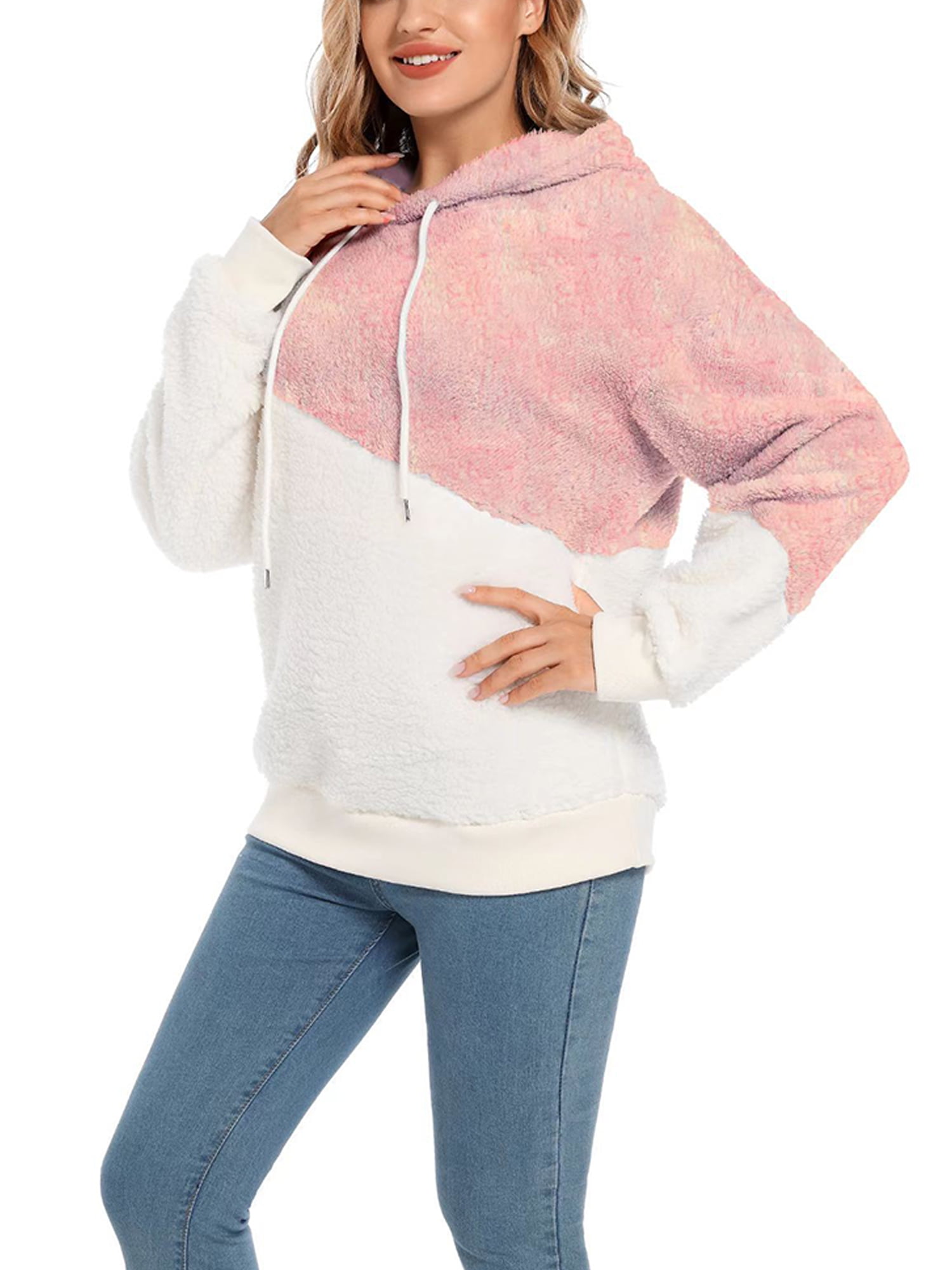 Cindysus Ladies Casual Color Block Pullover Women Loose Fit Sherpa  Sweatshirts Fluffy Sport Fuzzy Fleece Plush Sweatshirt White Pink L -  Walmart.com