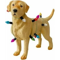 Labrador Dog Wrapped in Christmas Lights Ornament Animal Resin Figurine, Ideal Gifts for Dog Lovers (Yellow)