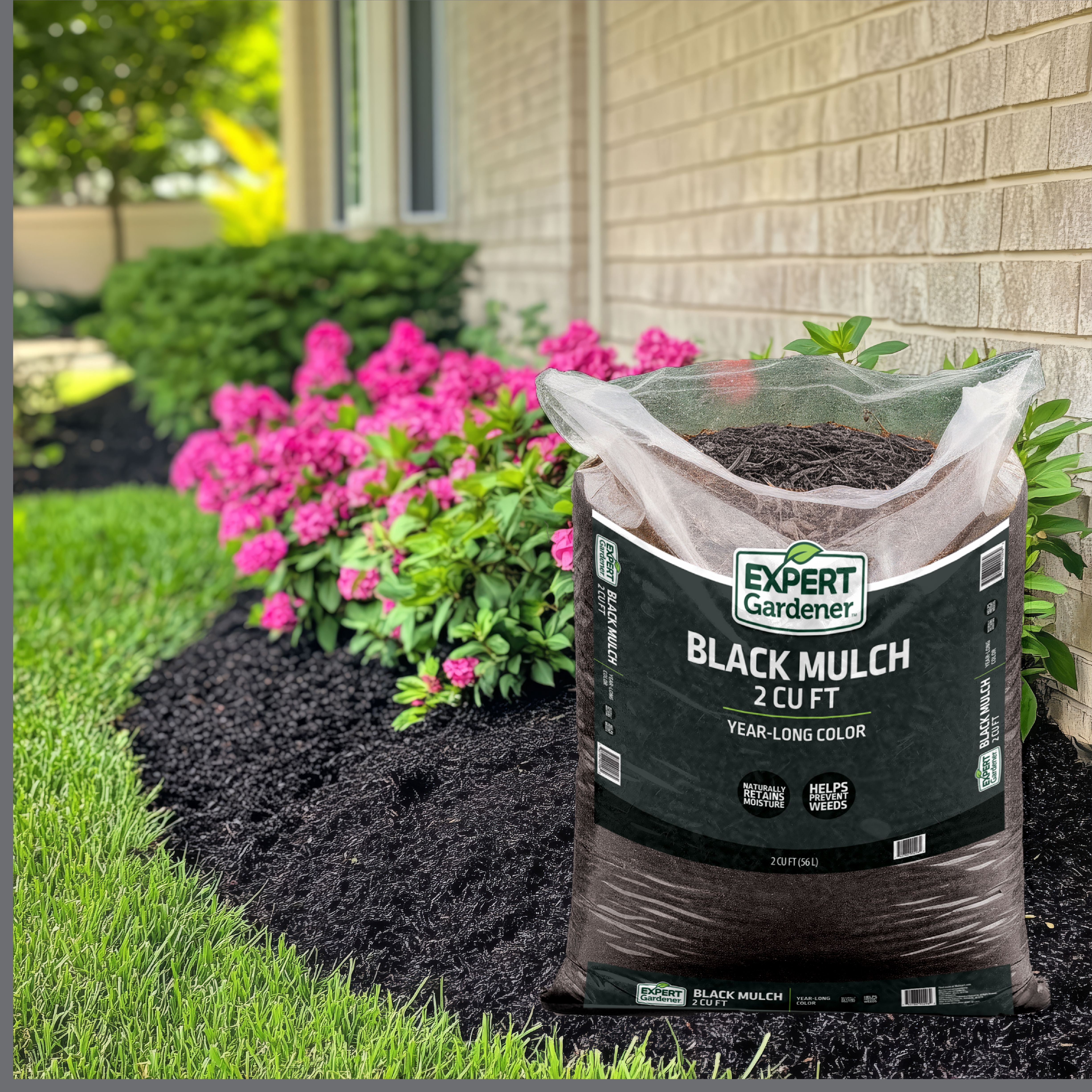 Expert Gardener Black Mulch, 2 cu. ft. – Year Long Color, Decorative Landscaping Mulch
