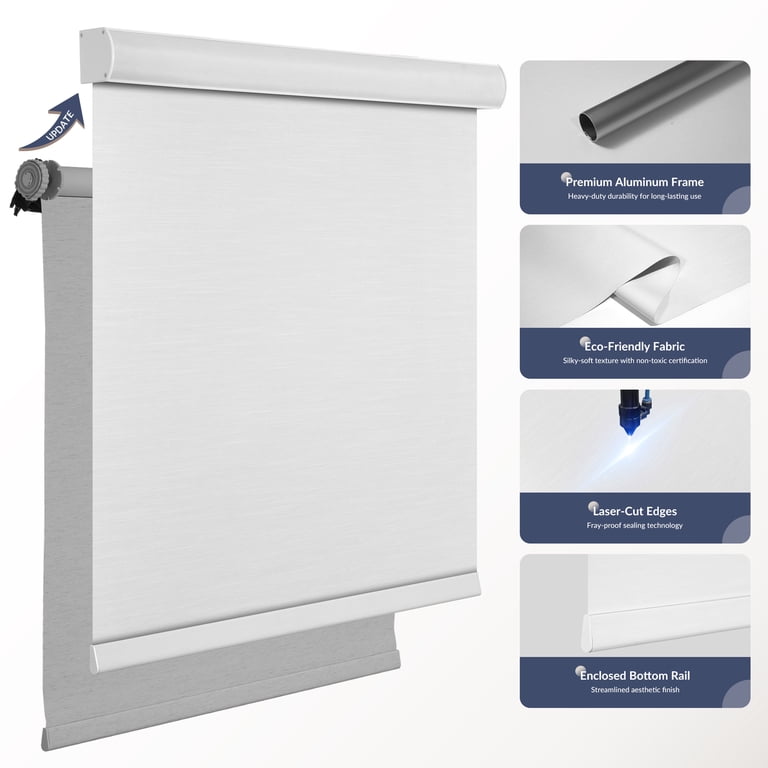 Cordless Blackout Roller Shades – Jacquard Fabric, Thermal Insulated, UV Protection – Custom Size 26"W X 72"H