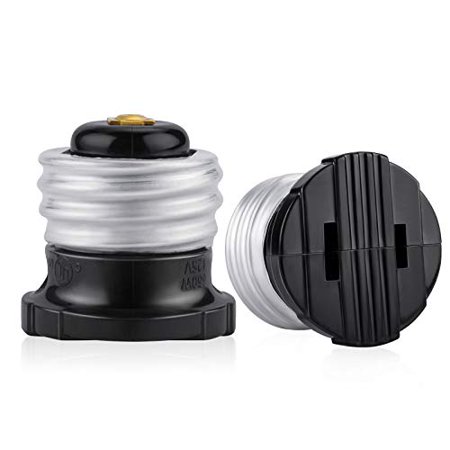 

DiCUNO UL Listed E26 Light Socket to Plug Adapter 2 Prong Polarized Handy Plugs Outlet Standard Base Light Bulb to Outlets Converter Black 2-Pack