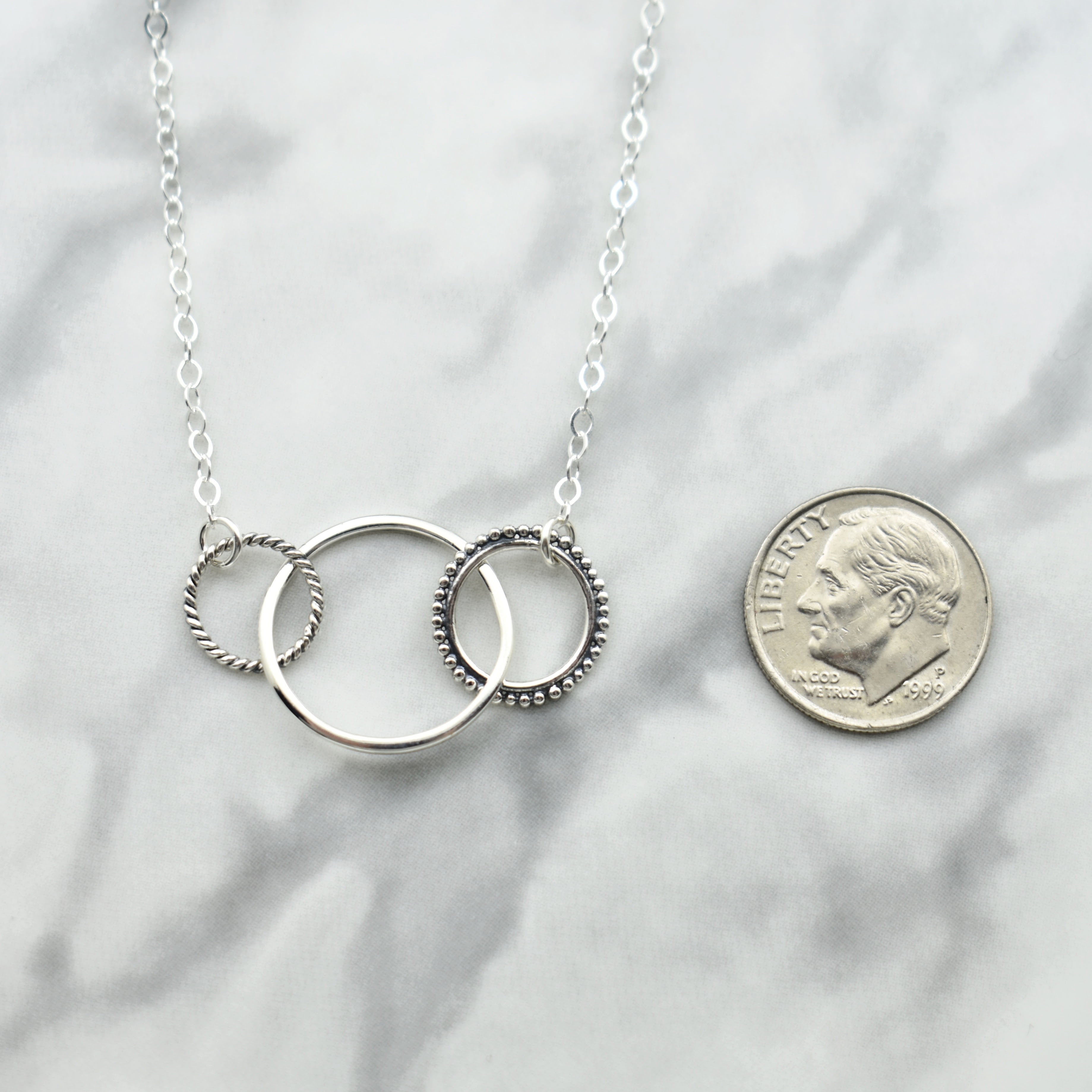 30th Birthday Necklace. Three Circle Pendant in Sterling Silver on an 18" Sterling Silver Cable Chain. 30th Birthday Gift.