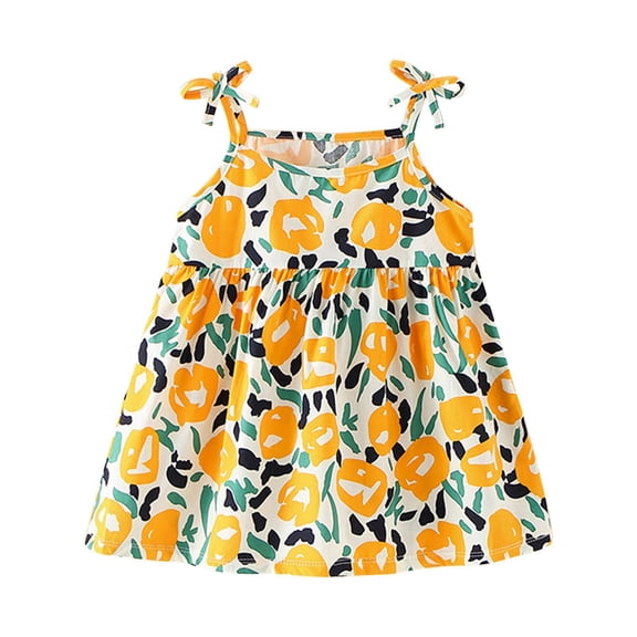 Odeerbi Girls Dress Baby Girls Clothes Summer Toddler Sleeveless Sling Dress Graphic Print Children's Clothing Yellow