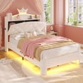 thumbnail image 6 of Twin Size Bed Frame with Storage Headboard, Upholster Crown Platform Princess Beds with LED Lights & Thicken Curve Legs, White Bedroom Furniture, 6 of 11