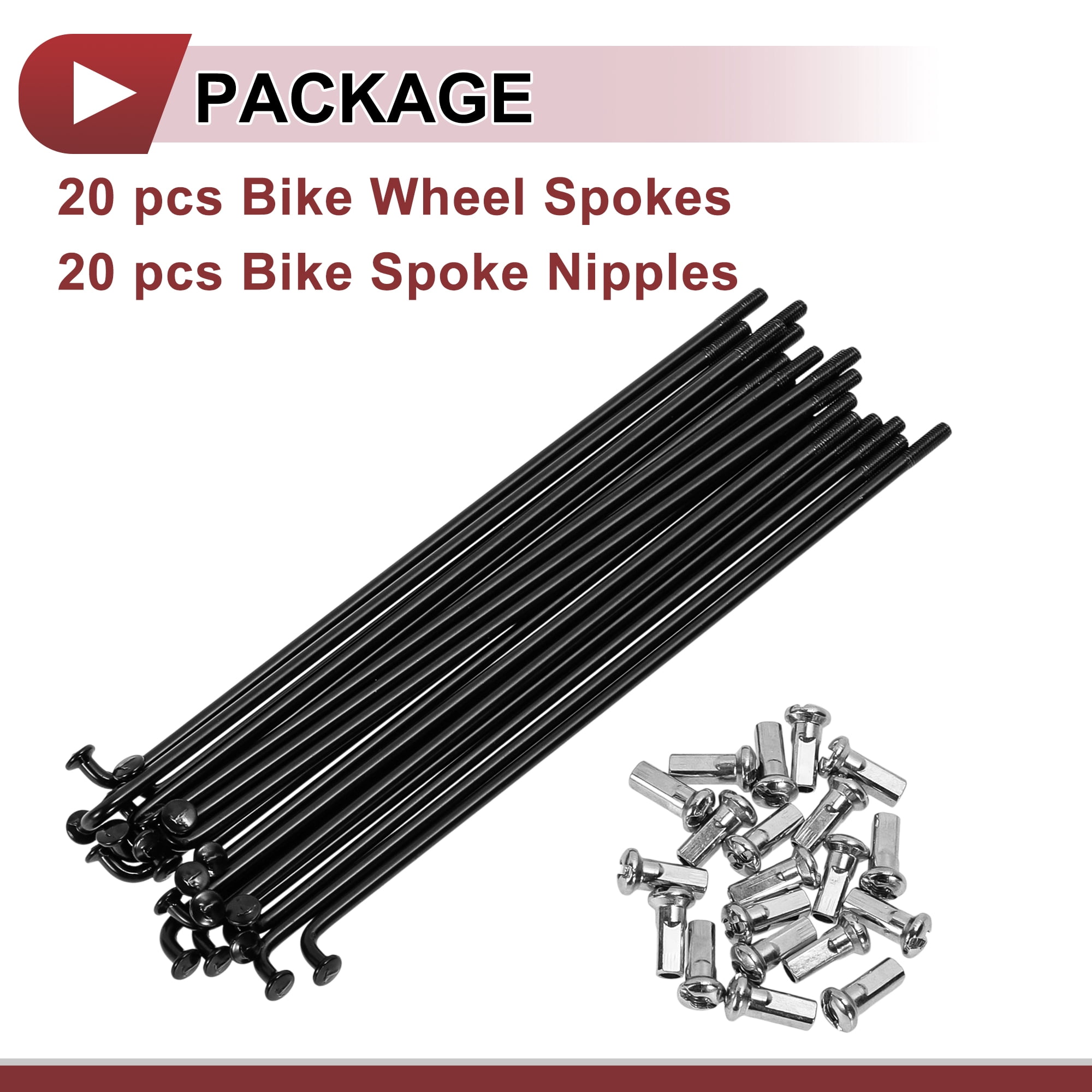 Unique Bargains 20Pcs 12G Bicycle Spokes Bike Wheel Spokes Carbon Steel Black 5.12"