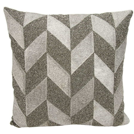 Pewter Natural - Nourison Couture Natural Hide Shimmer Chevron Grey Pewter Throw Pillow